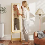 Schmuckspiegel Mit Led-beleuchtung, Schmuckschrank, Freistehender Schmuckschrank Mit Ganzkörperspiegel, Verstellbarer Winkel, Naturholz