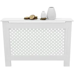 ECD Germany Heizungsabdeckung Heizkörperverkleidung Heizung MDF Wabenmuster 112x19x82cm Weiß