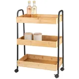 ELUNO Küchenrollwagen, Servierwagen aus Bambus & schwarzem Metall