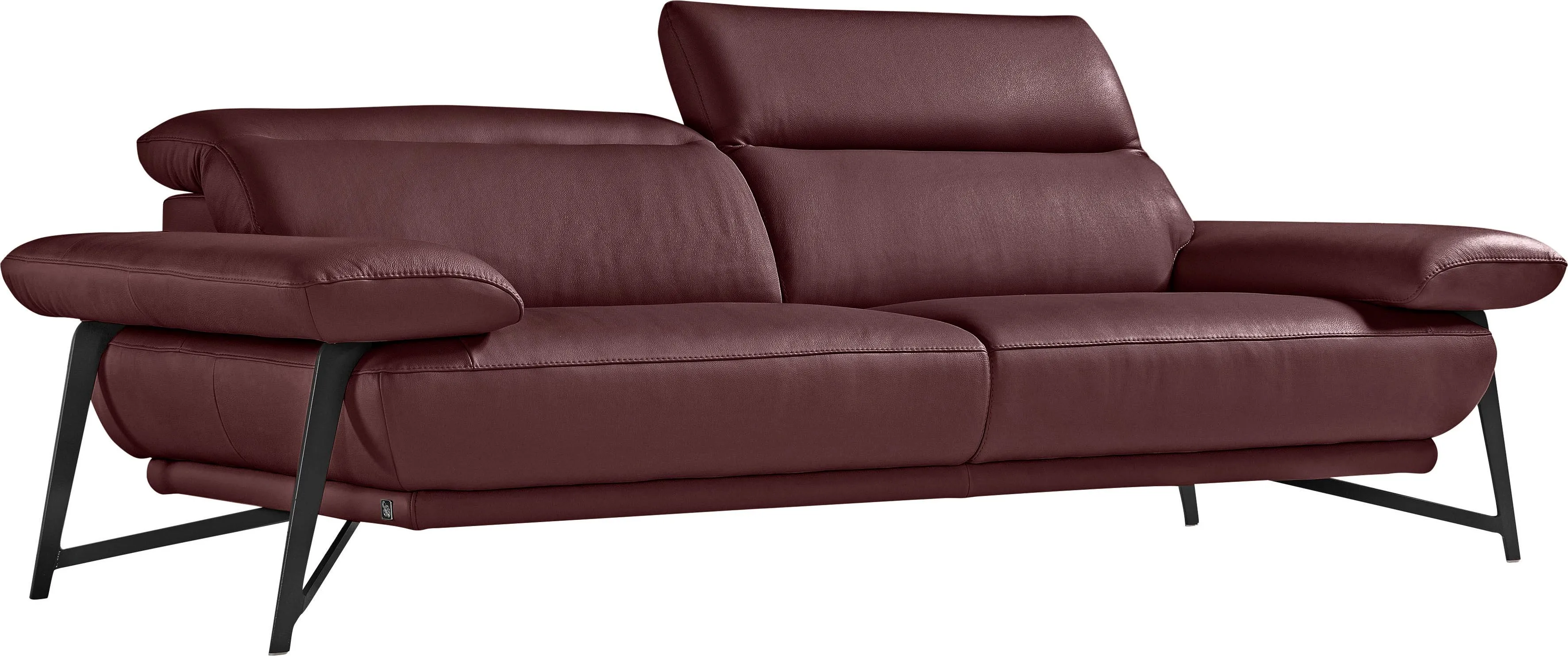 2,5-Sitzer EGOITALIANO "Anais, Designsofa mit hohem Sitzkomfort, Designfuß", rot (burgundy), B:232cm H:74cm T:106cm, Leder BULL (Echtes Rindsleder). Geschliffenes, pigmentiertes und behandeltes Rindsleder mit einer Dicke von 1, 3-1, 5 mm. Es handelt sich um ein weiches, geschütztes Leder. Eine leichte Deckschicht schützt sie vor Flecken, ohne ihre ursprünglichen Eigenschaften zu verändern. Dieses geschützte Leder kombiniert die Vorteile von Natürlichkeit und Weichheit mit einer guten Beständigkeit gegen Verschleiß und Ausbleichen. Das Vorhandensein der charakteristischen Zeichen, die das Leben des Tieres bestimmen, wie Narben, Körnungsunterschiede, Falten, Adern, Disharmonien in Farbtönen, beweisen ihre absolute Echtheit und großen Wert. Leder CAREZZA (echtes Rindsleder) ist ein Naturleder, dass die ursprünglichen Eigenschaften der Haut nicht verändert. Das Vorhandensein von verheilten Narben, Körnungsunterschiede, Falten, Adern, Unterschiede in den Farbtönen und andere Spuren, die die Natur auf diesen Fellen hinterlassen hat, sind ein Beweis für die absolute Echtheit und das Zeugnis ihres großen Wertes. Leder u00bbNUVOLEu00ab (Echtes Rindsleder). Halbnatürliches, halbnarbiges Rindsleder mit einer natürlichen Körnung von 1, 2 bis 1, 4 mm. Dieses Leder hat eine weiche, wachsartige Haptik mit mattem Aussehen und einem Wolkeneffekt. Es handelt sich um ein Naturleder, das die ursprünglichen Eigenschaften der Lederhäute nicht verändert. Das Vorhandensein von verheilten Narben, Körnungsunterschiede, Falten, Adern, Unterschiede in den Farbtönen und andere Spuren, die die Natur auf diesen Fellen hinterlassen hat, sind ein Beweis für die absolute Echtheit und das Zeugnis ihres großen Wertes. Luxus-Micofaser Lederoptik (100% Polyester) ist ein neues technisches Gewebe mit einem visuellen und taktilen Aspekt, der dem Nubuk sehr nahe kommt, mit innovativen Eigenschaften. Seine außerordentliche Weichheit kommt von einem exklusiven Produktionsprozess, der Unreinheiten und Unregelmäßigkeiten beseitigt. Das Ergebnis ist eine bemerkenswert samtige Faser, die durch das Vorhandensein von Körnern verstärkt wird. Von der einfarbigen Eleganz der warmen Farben und der Vielfalt an trendigen Farben, die es zu seiner eigenen Stärke und Persönlichkeit machen., Sofas, inkl. verstellbarer Kopfteile