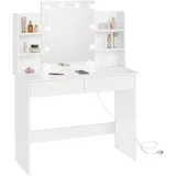 Woltu Schminktisch, Weiß, Glas, 4 Fächer, 2 Schubladen, Rechteckig,Rechteckig, Wange, 90x135x40 cm, Schlafzimmer, Schminktische