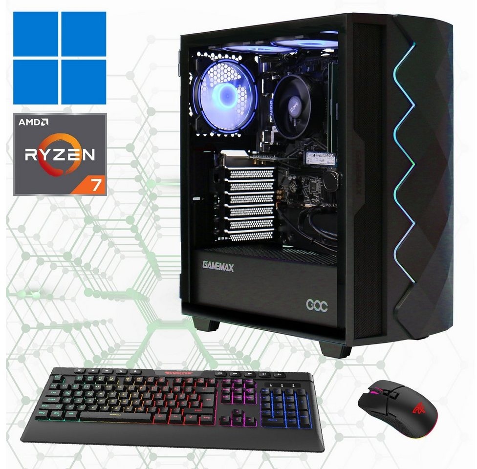 GAMEMAX Multimedia-PC Diamond BK 6955 PC (AMD Ryzen 7 5700G, 16 GB RAM, 2000 GB SSD, Luftkühlung, Windows 11) schwarz