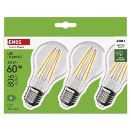 EMOS LED-Birne 3,8W E27 neutralweiß 806 lm 3 St.