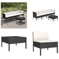 vidaXL 5 tlg. Garten Lounge Set mit Auflagen Poly Rattan Schwarz - Garten-Sofagarnitur - Garten-Sofagarnituren - Gartensofa-Set - Gartensofa-Sets - Schwarz