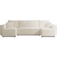 Selsey Scarlo - Wohnlandschaft mit Schlaffunktion, Stauraum und Bouclé-Bezug, creme - Creme