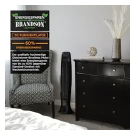 Brandson Turmventilator DC-Motor Eco-Green Schwarz