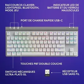 Logitech G515 Lightspeed TKL, weiß, GL TACTILE, USB/Bluetooth, FR (920-012547)