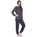 normann-wäschefabrik Damen Frottee Pyjama Schlafanzug mit Bündchen in edlen Sterne Design - auch in Übergrößen, Farbe:anthrazit, Größe:40-42 - 40-42