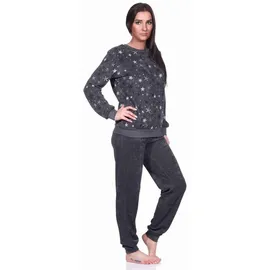 normann-wäschefabrik Damen Frottee Pyjama Schlafanzug mit Bündchen in edlen Sterne Design - auch in Übergrößen, Farbe:anthrazit, Größe:40-42 - 40-42