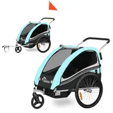 SAMAX 360° drehbarer Fahrradanhänger 2in1 Jogger - in Türkis - Black Edition