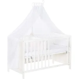 roba Mulitfunktionsbett Sterne grau mit Beistellfunktion, Lattenrost, Matratze, Bettreduzierer, Himmel, Himmelstange, Kinderbett, Anstellbett, Babybet, 0176W-16V191, weiss