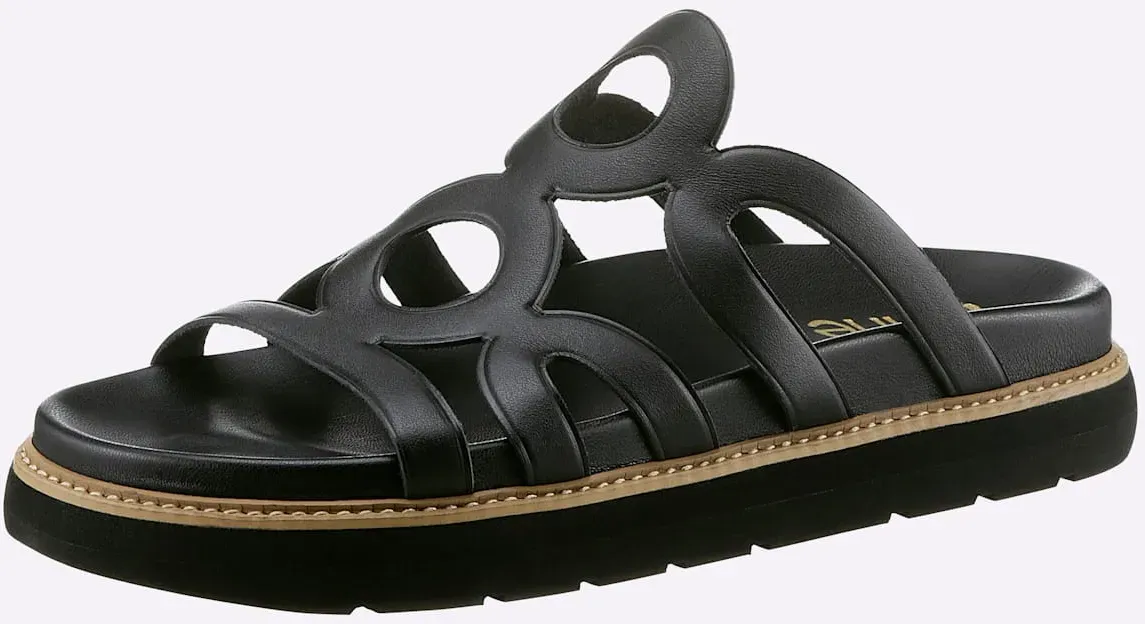 Pantolette HEINE, Damen, Gr. 39, schwarz, Glattleder, Rindsleder, Schuhe Pantolette