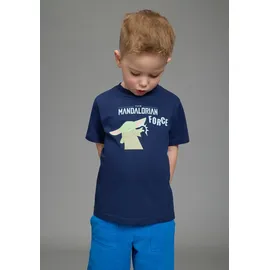 Kidsworld T-Shirt KIDSWORLD "STAR WARS: MADALORIAN - Disney Shirt", Jungen, Gr. 104/110, marine, Single Jersey, Obermaterial: 100% Baumwolle, bedruckt, Basic normal, Rundhals, Shirts T-Shirt, MANDALORIAN Shirt für Jungen, Kurzarm, bedruckte Optik, aus Baumwolle