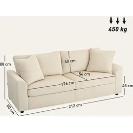 Homcom 3-Sitzer-Sofa-212L x 80B x 88H cm-Cremeweiß | Gr.: onesize
