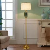 Mengjay E27 Standleuchte Modern Leselampe mit Leinen Lampenschirm,Stehlampe Wohnzimmer,Vintage Stehlampe aus Metall mit Fußschalter für Schlafzimmer,Büro,Arbeitszimmer (Grün)