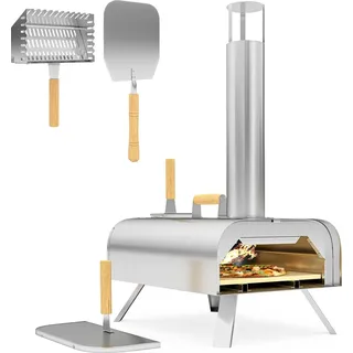 Outsunny Outdoor Pizzaofen Holzbefeuerter Pizza Ofen aus Edelstahl Backofen - Silber