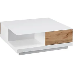 Couchtisch Nevio Weiß Eichefarben MDF mit Stauraum