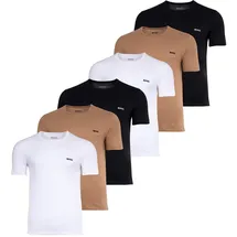 Boss Herren T-Shirt, 6er Pack - RN 6P Classic, Rundhals, Kurzarm, Cotton, uni Schwarz/Weiß/Hellbraun M
