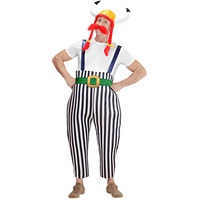 Widmann - Kostüm Gallier, Maxi-Hose mit Hosenträgern, Gürtel, Helm mit Zöpfen, Schnurrbart, Wikinger, Motto-Party, Karneval, weiß, schwarz, rot
