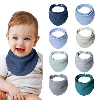 Lulu moon Lätzchen Baby Absorbierende Dreieckstuch, Musselin Halstuch Baby mit Verstellbares Druckknopf, Weiche Sabberlätzchen für Junge und Mädchen, Unisex, 8 Stück (Ozean)