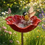 Wisfancy 1 Stück Vogeltränke Blume Metall, Bienentränke Insektentränke Schmetterlingstränke, Gartenstecker Aus Metall Gartendeko Für Draußen (Rot)