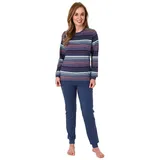 Normann Pyjama Damen Frottee Pyjama mit Bündchen in tollem Streifendesign blau 60-62