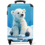 NoBoringSuitcases.com Kinderkoffer, Kinder Koffer, Koffer Kinder, Kinder Reisekoffer, Trolley Handgepäck, Kindertrolley, Kinder Koffer mit Rollen, Handgepäck 55x40x20 cm (Weißer Eisbär - Blau)