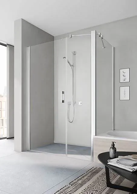 Kermi PEGA Pendeltür 1-flügelig und Festfeld PE 1OR/L 1850 BV: 1350-1400 Silber Hochglanz ESG klar Clean