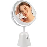 ANGNYA Kosmetikspiegel LED Beleuchtung mit Vergrößerungsspiegel 10X / 1X, Doppelseitiger LED Tischspiegel 360° Drehbar, USB Aufladbarer Schminkspiegel einstellbare Helligkeit, großer Rasierspiegel