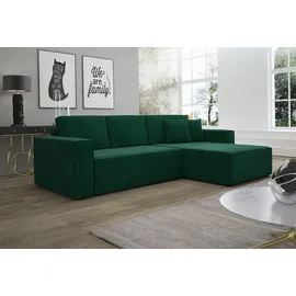 Fun Möbel Ecksofa Schlafsofa Sofa CONOR Stoff Kronos Dunkelgrün Ottomane Rechts