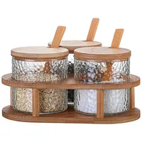 MEETOZ Gewürzbehälter, Gewürzdosen-Set, mit Holzlöffeldeckel und Boden, für Salz, Zucker, Gewürze, Pfeffer, Gewürzbehälter, 3er-Set