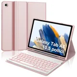 IVEOPPE Samsung Galaxy Tab A8 Hülle mit Tastatur, Tastatur für Samsung Tab A8 10.5" 2022/2021, Bluetooth QWERTZ Layout 7-Farbige Beleuchtung Tastatur mit Stifthalter Galaxy Tab A8 10.5 Zoll, Rosa