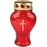 HS Candle Grablicht Glas Herz Rot Klein