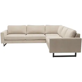 PLACES OF STYLE Ecksofa »Pinto, XXL, 250/290 cm, langer Schenkel, Ottomane«, Cord, Chenille, Lederoptik, mit Keder, Metallfüße, Wellenunterfederung
