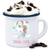 Emaille Tasse Blechtasse - Einhorn Unicorn Einhörner Kinder Geschenk - 300 ml - Weiß Blau - becher namenstassen schulkind personalisierte blechtassen tassen für personlisierte mug name blech