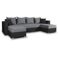 Sofnet Wohnlandschaft mit Schlaffunktion Beno - U-Form Couch, Ecksofa, Couchgranitur mit Bettfunktion, Polsterecke, Big Sofa, Polstergarnitur (Schwarz + Dunkelgrau (Cayenne 1114 + Enjoy 23))