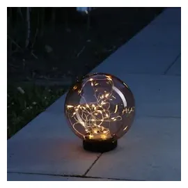 MARELIDA LED Solar Kugel Tisch Gartenleuchte mit Drahtlichterkette bernstein amber 20cm