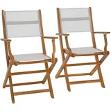 Estexo Klappstuhl Gartenstuhl Textil 2er Set Gartensessel Klappsessel Akazienholz Weiß
