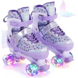 TOMSHOO Rollschuhe für Mädchen, Rollschuhe Mädchen 4 Größen Verstellbar, Kinder Rollschuhe mit 8 LED-Rädern, Bequem & Atmungsaktiv, Roller Skates mit Mehreren Schutzschichten, Geeignet für Anfänger