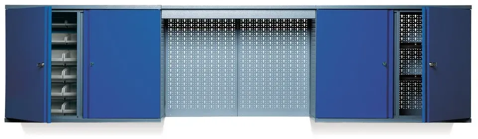 Hängeschrank mit 4 Einlegeböden + 4 Lochrückwand + 12 Sichtboxen + Lichtblende, blau