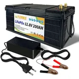 LiFePO4 Akku 12.8V 200Ah Lithium Batterie, wiederaufladbare 4000+ Deep-cycle-batterien mit 200A BMS, für solaranlage wohnmobil,solarspeicher, Camping