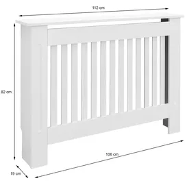 ECD Germany Heizkörperverkleidung Landhausstil 112x19x82 cm Weiß, MDF lackiert, Heizungsverkleidung Heizkörperabdeckung für Wohnzimmer & Schlafzimmer