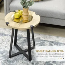 Homcom Couchtisch runder Beistelltisch, mit Holzoptik, und Stahlbeinen, Retro-Design Natur, Ø46x56cm für Wohnzimmer - Dekoration Aosom.de