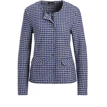 GOLDNER Elegante Karo-Jacke mit Glanzeffekten in royalblau weiß L