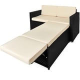 Polyrattan Bank Schwarz/Creme mit Stauraum