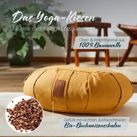 #DoYourYoga Yoga-Kissen »Ganesh« mit Bio-Buchweizenschalen | Halbmond 45 x 30 x 14 cm | indischgelb