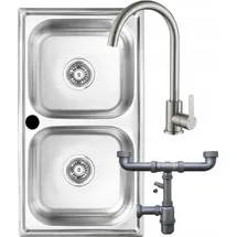 OEM Doppelspüle links Einbau Edelstahl 780 x 430 mm Handbetätigung