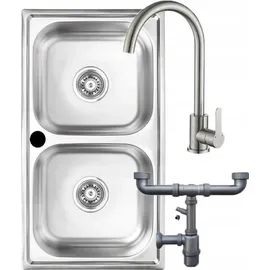 OEM Doppelspüle links Einbau Edelstahl 780 x 430 mm Handbetätigung
