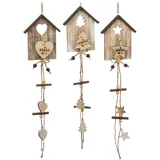 COM-FOUR® 3x Holzanhänger mit Klammer 13 x 10 cm - Weihnachtsdeko aus Holz - Aufhängung
