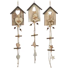 COM-FOUR® 3x Holzanhänger mit Klammer 13 x 10 cm - Weihnachtsdeko aus Holz - Aufhängung